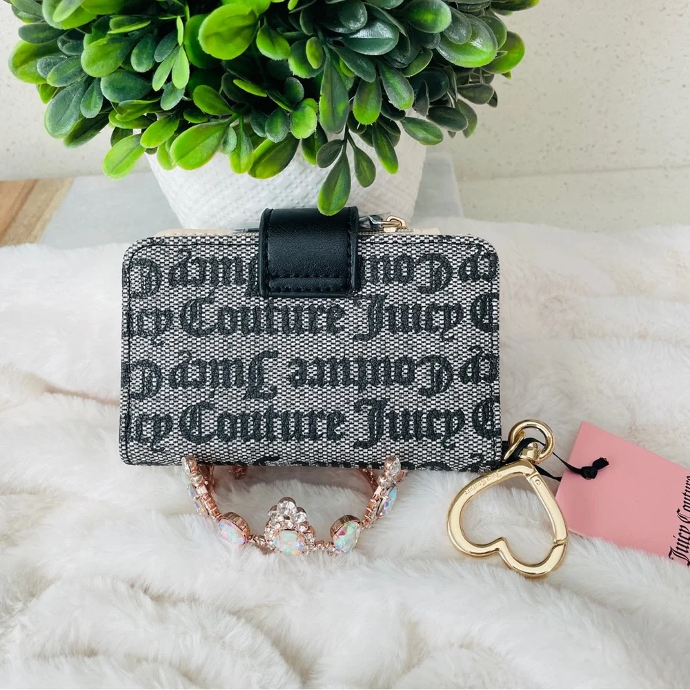 NEW Juicy Couture Gothic Monogram Bifold Wallet‎ Black Heart Snap Keychain